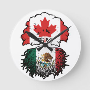 Mexikanisch-Kanadisches Tree-Roots-Flag Runde Wanduhr