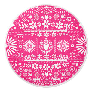 Mexikanisch Picado Hot Pink Weißes Papier Spanisch Keramikknauf