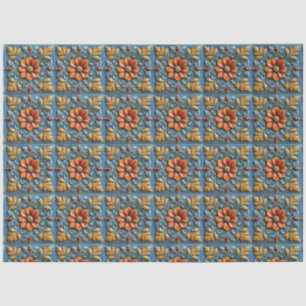 Mexikanisch-spanisches Blumenmuster in Orange und  Seidenpapier