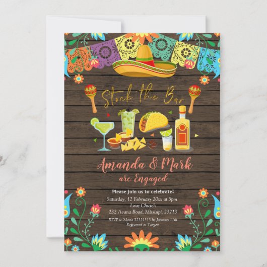 Mexikanische Aktien Die Bar Fiesta-Engagement-Part Einladung (Vorderseite)