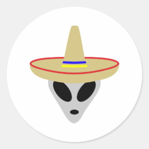 mexikanische Alien Sombrero Runder Aufkleber