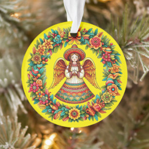 Mexikanische Angel-Girl-Blume illustrieren Kunstwe Ornament