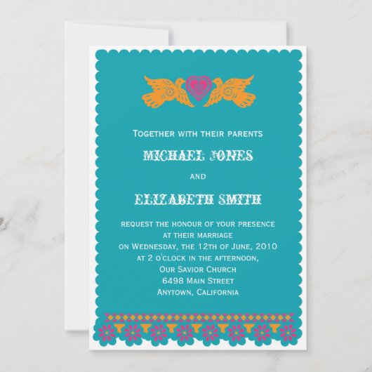 Mexikanische Art-Liebe-Vögel, die Einladungs-Aqua Einladung (Vorderseite)