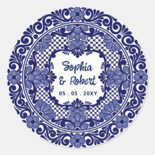 Mexikanische Blaue Talavera-Hochzeit Runder Aufkleber