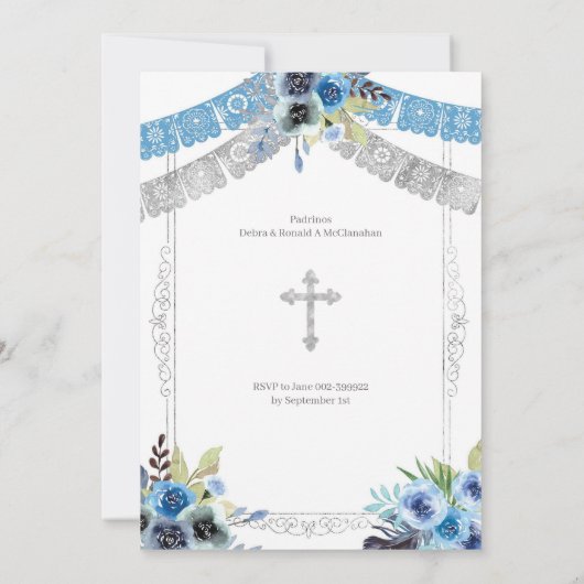 Mexikanische Blauer Silbertaufe und Dritter Geburt Einladung (Rückseite)