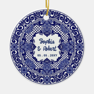 Mexikanische Blue Talavera Hochzeit Keramik Ornament