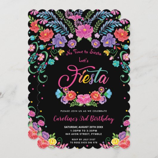 Mexikanische Blume der Blumenwelt Fiesta Geburtsta Einladung (Vorne/Hinten)