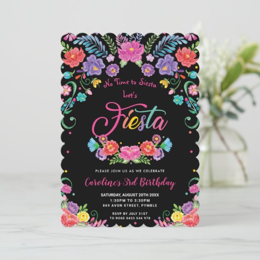 Mexikanische Blume der Blumenwelt Fiesta Geburtsta Einladung (Stehend Vorderseite)