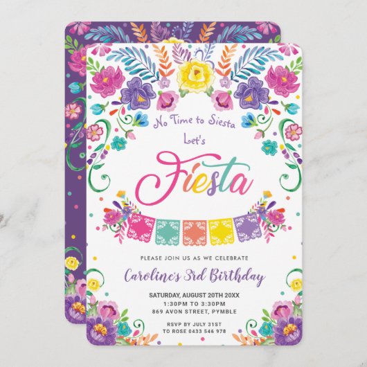 Mexikanische Blume der Blumenwelt Fiesta Geburtsta Einladung (Vorne/Hinten)