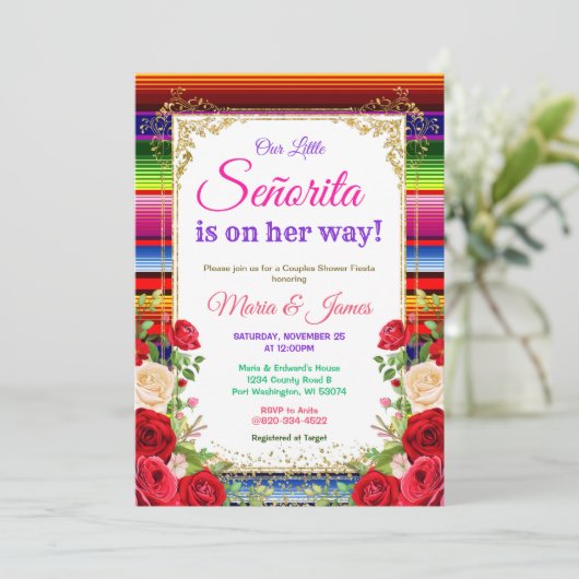 Mexikanische Blume Fiesta Paare Dusche Einladung (Stehend Vorderseite)