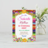 Mexikanische Blume Gold Glitzer Girl Fiesta Geburt Einladung (Stehend Vorderseite)