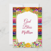 Mexikanische Blume Gold Glitzer Girl Fiesta Geburt Einladung (Rückseite)