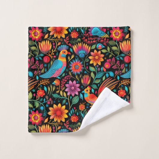 mexikanische Blumenfarben Badhandtuch Set (Waschlappen)