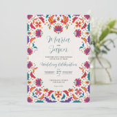 mexikanische Blumenfarben Botanische Blume Hochzei Einladung (Stehend Vorderseite)