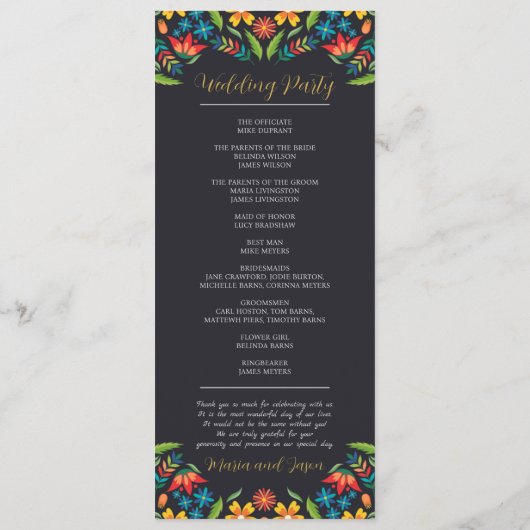 mexikanische Blumenfarben Botanische Blume Hochzei Programm (Rückseite)