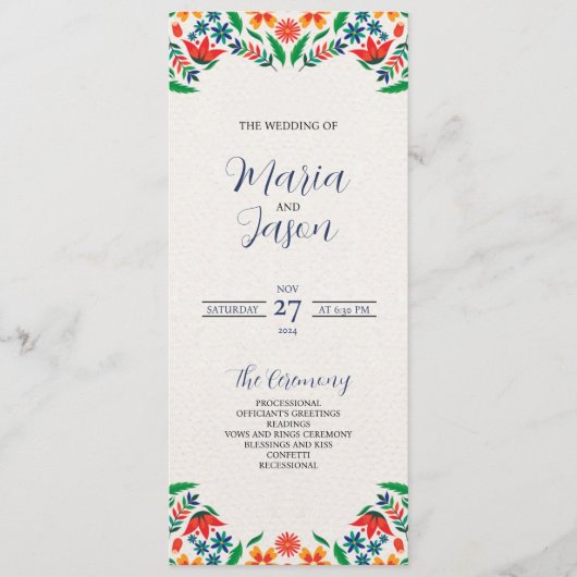 mexikanische Blumenfarben Botanische Blume Hochzei Programm (Vorderseite)