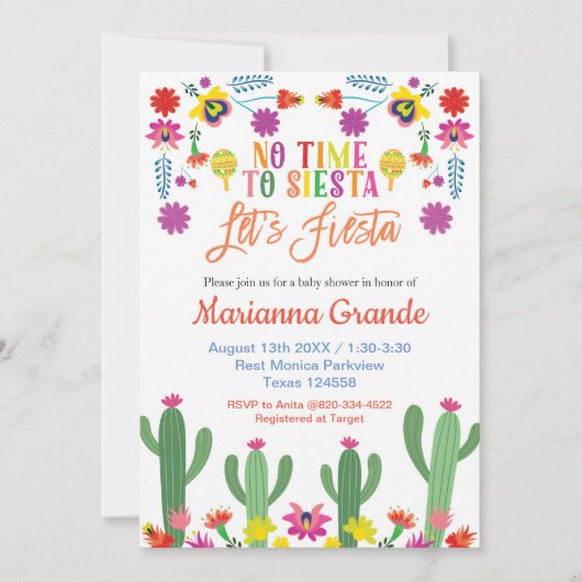 mexikanische Blumenfiesta Kinderdusche Einladung (Vorderseite)