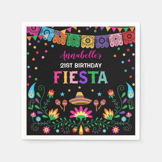 Mexikanische Blumenfiesta zum Geburtstag Serviette (Vorderseite)