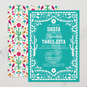 Mexikanische Blumenparty Türkis Drei-esta 3. Gebur Einladung