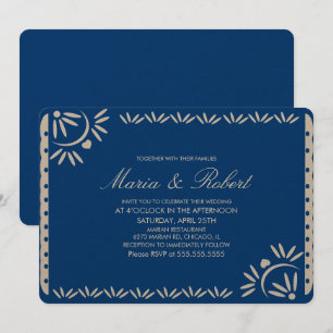 Mexikanische botanische Hochzeit Blue Papel Picado Einladung