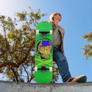 Mexikanische Calavera Green Cracked Skull Grunge A Skateboard