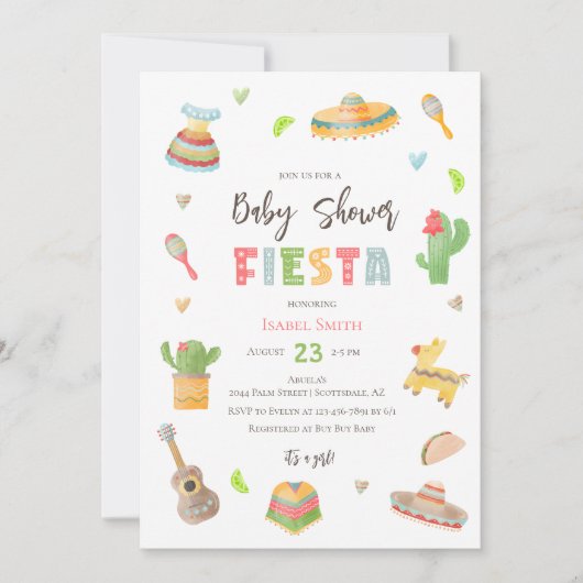mexikanische Colorful Fiesta Baby Dusche Einladung (Vorderseite)