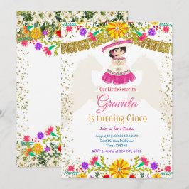 Mexikanische farbenfrohe Blume mit Gold Glitzer Einladung