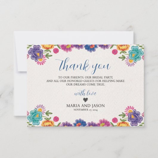 mexikanische farbenfrohe botanische Fiesta Wedding Dankeskarte (Vorderseite)