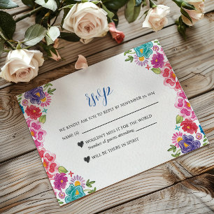mexikanische farbenfrohe botanische Fiesta Wedding RSVP Karte