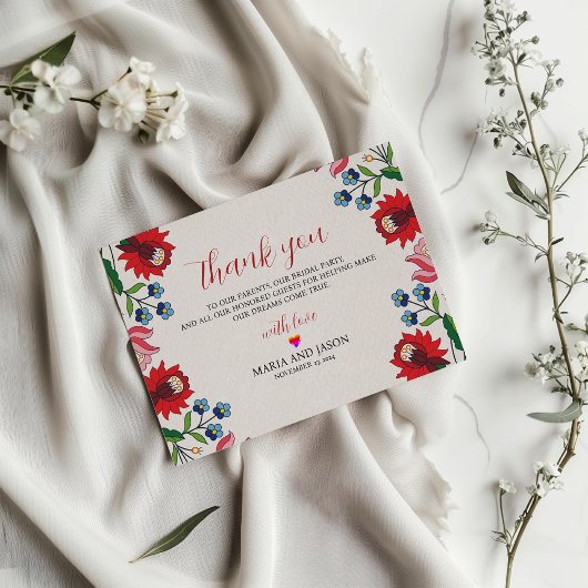 mexikanische farbenfrohe botanische Hochzeit Dankeskarte
