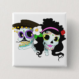 Mexikanische festliche Schädel-Paare Button