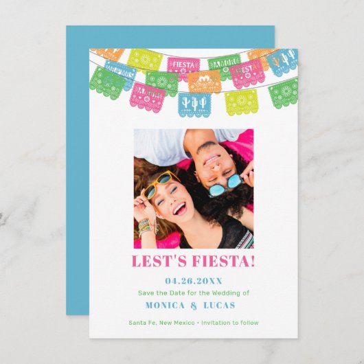 Mexikanische Fiesta-Ausschnitt-Flag-Save the Date- (Vorne/Hinten)