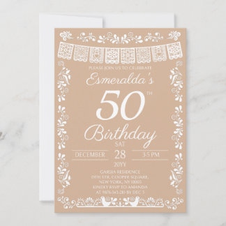Mexikanische Fiesta Beige 50. Geburtstagseinladung Einladung