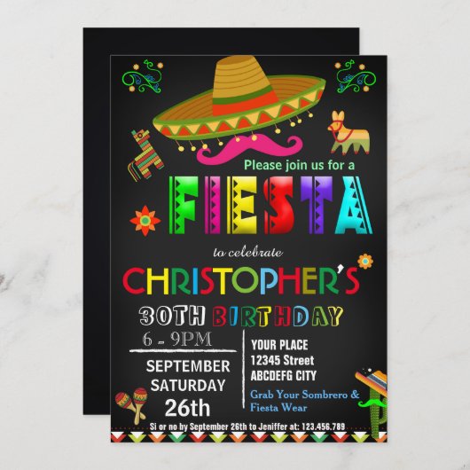 MEXIKANISCHE FIESTA-BIRTHTAGINVITATION EINLADUNG (Vorne/Hinten)