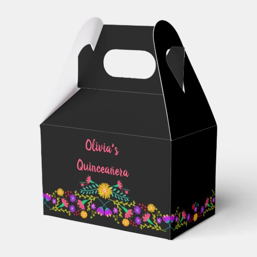 Mexikanische Fiesta-Blume Black Pink Personalisier Geschenkschachtel (Vorderseite)