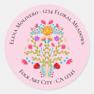 Mexikanische Fiesta-Blume Rosa Rücksendeadresse Runder Aufkleber