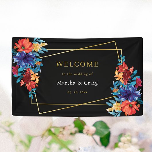 Mexikanische Fiesta Blume Wedding Black Willkommen Banner