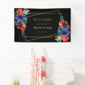 Mexikanische Fiesta Blume Wedding Black Willkommen Banner (Insitu)