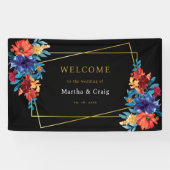 Mexikanische Fiesta Blume Wedding Black Willkommen Banner (Horizontal)