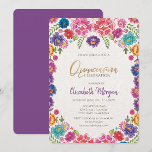 Mexikanische Fiesta Blumen Quinceañera Einladung