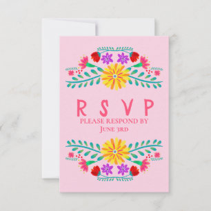 Mexikanische Fiesta-Blumen Rosa Quinceanera RSVP Karte