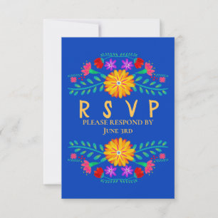 Mexikanische Fiesta-Blumen Royal Blue Quinceanera RSVP Karte