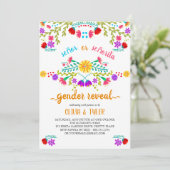 mexikanische Fiesta-Blütenweiß-farbige Geschlechts Einladung (Stehend Vorderseite)