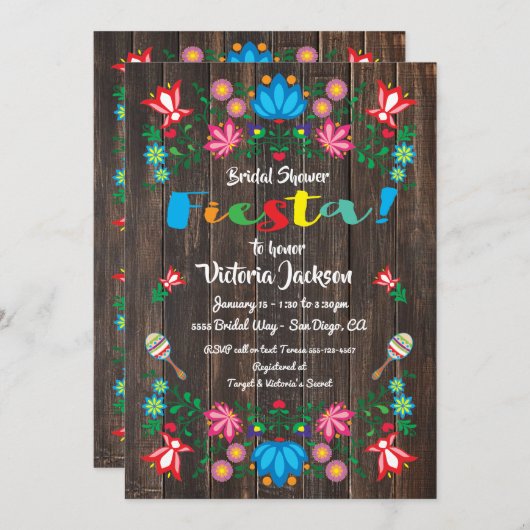 Mexikanische Fiesta Brautparty Blume Folkart Card Einladung (Vorne/Hinten)