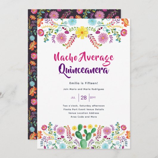 Mexikanische FIESTA Bridal Dusche Einladung Folk A (Vorne/Hinten)