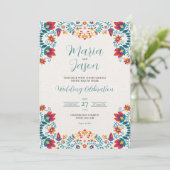 Mexikanische Fiesta Elegante farbenfrohe Blumenhoc Einladung (Stehend Vorderseite)