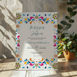Mexikanische Fiesta Farbige Blumenhochzeit Boda Einladung