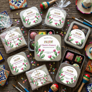 Mexikanische Fiesta Farbige Kaktus Blumen Brautpar Runder Aufkleber