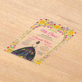 Mexikanische Fiesta-Flora-Prinzessin Gold Quincean Acryleinladungen (Ablage )