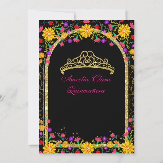 Mexikanische Fiesta-Flora-Prinzessin Gold Quincean Einladung (Rückseite)